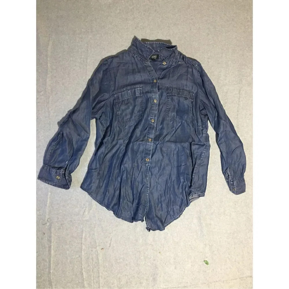 Womens Jones New York Denim Button Up Size 1X Shirt Casual Cute Trendy